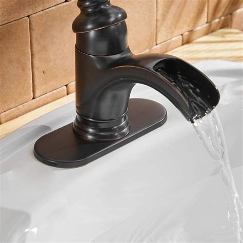 BWE Bathroom Sink Faucet Oil Rubbed Bronze with Supply Line Lead-Free Single Handle Single Hole Waterfall Bathroom Faucets Lavatory Basin Mixer Tap Deck Mount