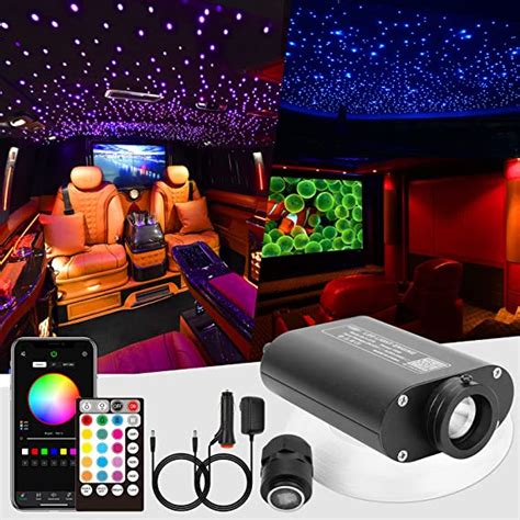 Get Special Price CHINLY 16W 450pcs 0.03in 9.8ft Car Use Bluetooth RGBW LED Fiber Optic APP&Remote Music Mode Star Ceiling Headliner Light Kit+Adapter+Cigarette Lighter for Car/Ceiling