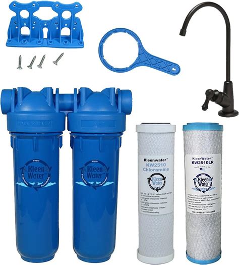Chlorine Sediment Chloramine Lead Water Filter, KleenWater KW1000 Chemical Removal Under Sink Drinking Water Filtration System, Black Faucet, Two Filter Cartridges (Black)
