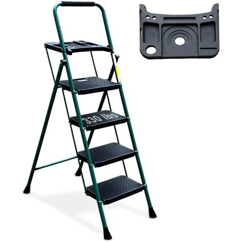 Folding Step Ladder Lightweight Aluminum Home Ladder Multi Purpose Portable 4 Step Ladders with Tool Project Tray (4 Step Ladder)