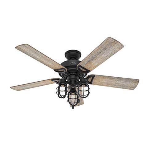 Hunter Fan Company 50409 Hunter Rustic 52 Inch Starklake Indoor or Outdoor Ceiling Fan with 3 LED Edison Bulbs, Pull Chain Control, and Quiet 3 Speed Motor, 52, Natural Iron Finish