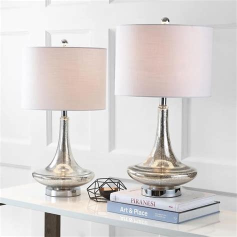 JONATHAN Y JYL1081A-SET2 Cecile 25.5" Glass Teardrop LED Table Lamp Contemporary,Transitional for Bedroom, Living Room, Office, College Dorm, Coffee Table, Bookcase, MercurySilver/Chrome(Setof2)