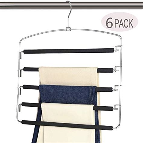 Magicool Space Saving Metal Pants Hangers 5 Layers Skidproof Foam Padded with Swing Arm Closet Organizer for Pants Jeans Trousers Skirts Scarf Ties