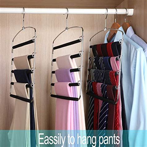 Magicool Space Saving Metal Pants Hangers 5 Layers Skidproof Foam Padded with Swing Arm Closet Organizer for Pants Jeans Trousers Skirts Scarf Ties