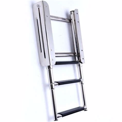One-Day Sale: Up to 80% Off Marinebaby 3-Step Stainless Steel Telescoping Ladder, Slide Under Platform Mount Boarding Ladder with Retaining Strap