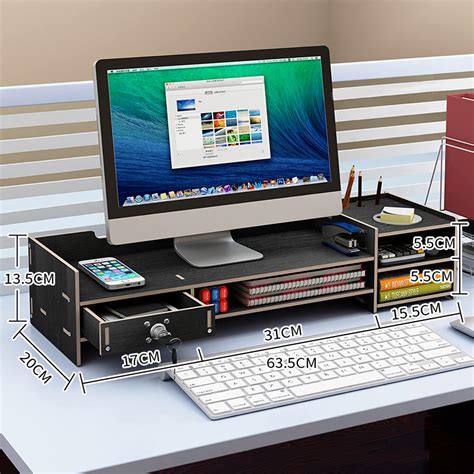 Monitor Stand Riser with Drawer - Desk Shelf Organizer Keyboard Storage Black 22" x 10.6" x 4.7"