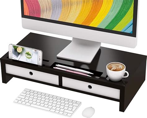 Monitor Stand Riser with Drawer - Desk Shelf Organizer Keyboard Storage Black 22" x 10.6" x 4.7"