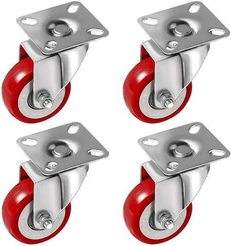 Tech Deals 🔥 Online Best Service 4 Pack Caster Wheels Swivel Plate On Red Polyurethane Wheels (2 inch Plate)