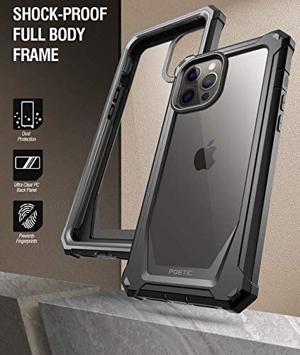 Poetic Guardian Series Designed for iPhone 12 Pro Max 6.7 inch Case, Full-Body Hybrid Reinforced Shockproof Protective Rugged Clear Bumper Cover Case with Built-in-Screen Protector, Blue/Clear
