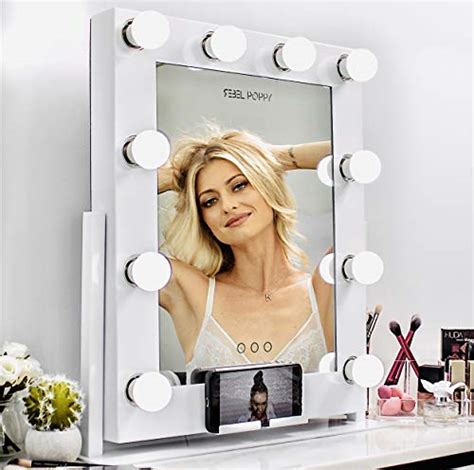 Super Big Clearance! REBEL POPPY Vanity Mirrors with LED Lights - Phone Mount, 3 Lighting Touch Control, 18.5” x 14.8”, Fogless - Hollywood Lighted Makeup Mirror - Black
