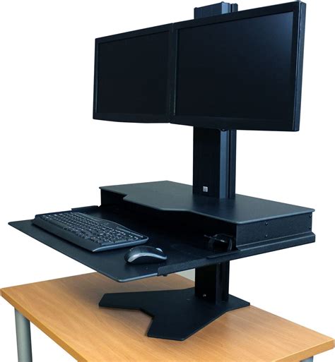 Flash Sale Buy 1 get 1 RightAngle HHBHMD2428BB Standing Desk Converter- Height Adjustable Sit Stand Desk Mount W/ Dual Monitor Support Hover Helium, 24" x 28", Black