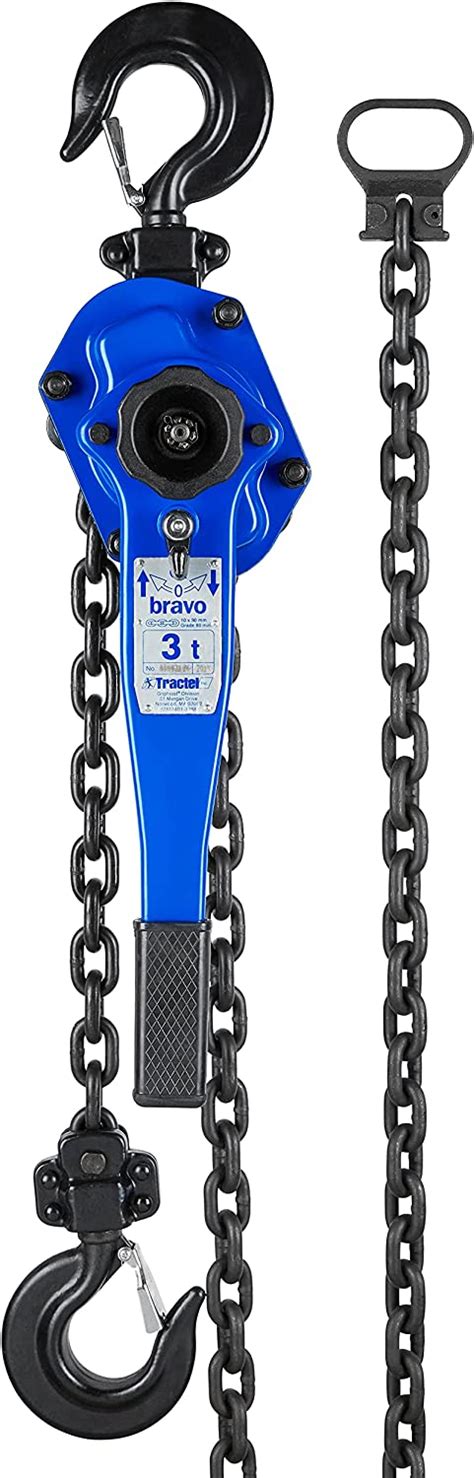 Tractel 19690 bravo Lever Chain Hoist 10-Feet Lift, 3 ton (6,000 lbs) capacity, 1 fall, Blue, meets ANSI B30.21 and OSHA standards
