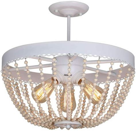 Best Seller Unitary Brand White Metal and Wood Beads Round Farmhouse Bedroom Flush Mount Ceiling Light Fixture with 3 E26 Bulb Sockets, Hallway Light Fixtures Ceiling Mount, Industrial Close to Ceiling Light