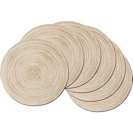 famibay Round Placemats, Round Braided Place Mats for Dining Table Heat Insulation Table Mats for Kitchen 15 inches(Khaki,Set of 6)